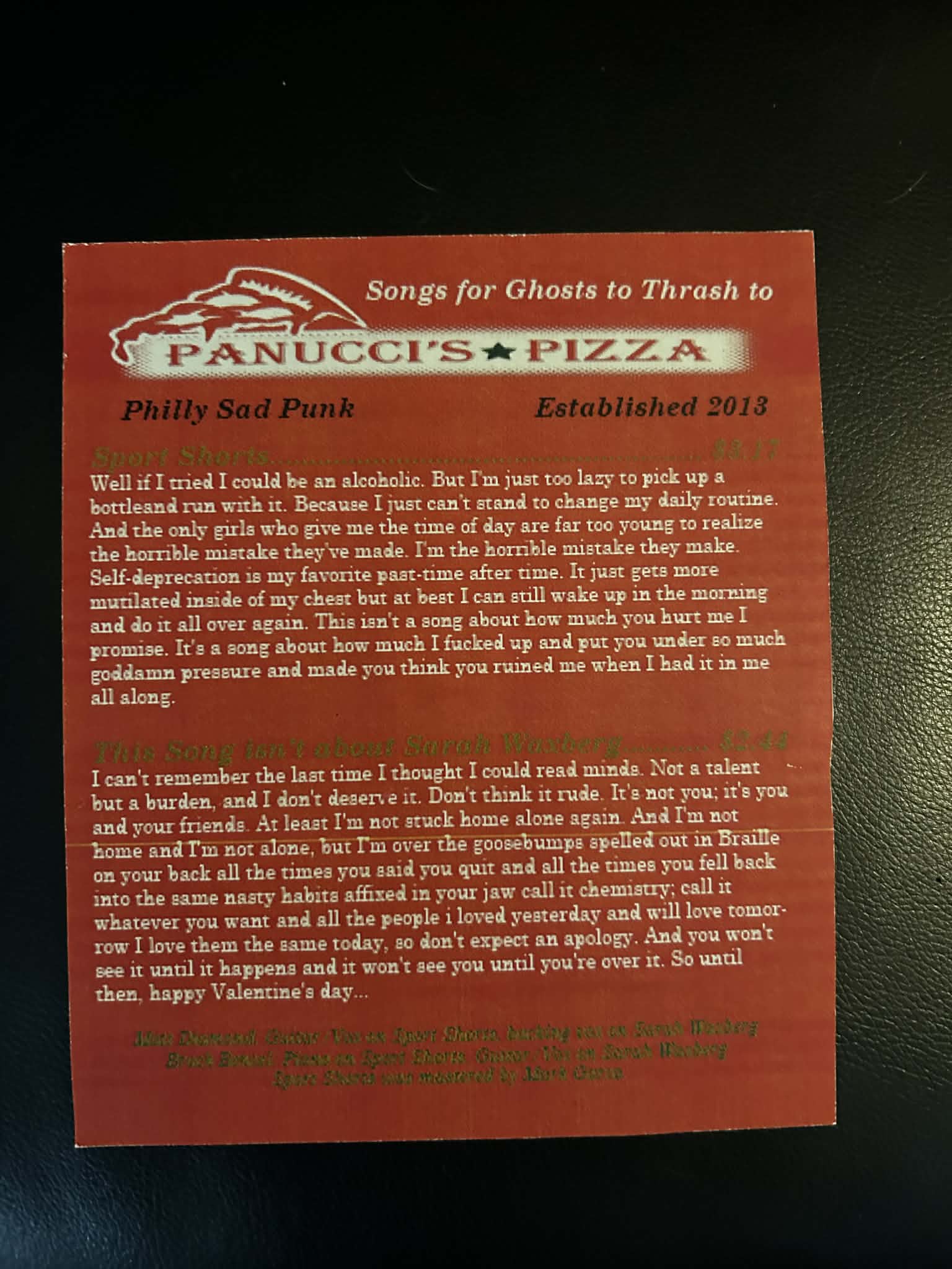 Panucci's Pizza – Songs For Ghosts To Thrash To 7" Lathe Record